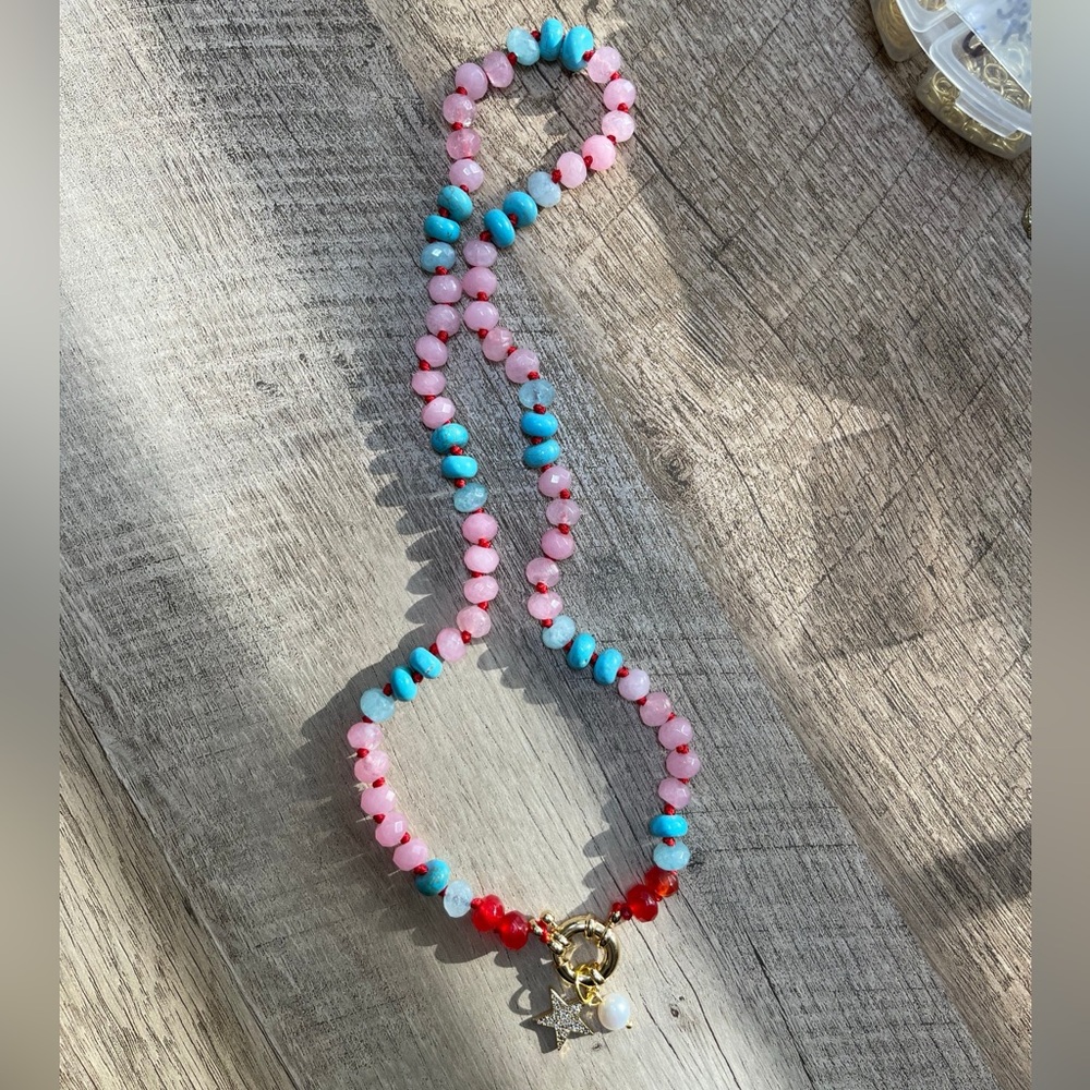 Ms America Necklace 🇺🇸 All Semiprecious Natural Stones - Picture 2 of 6